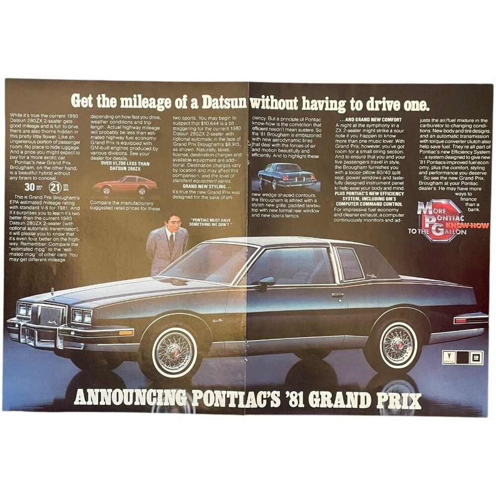 1981 Pontiac Grand Prix Coupe Vintage Print Ad Wire Wheels Vinyl Top Wall Art